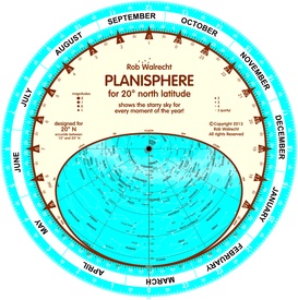 Sterrenkaart - Planisfeer 20 graden noorderbreedte (engelstalig) | Rob Walrecht Productions